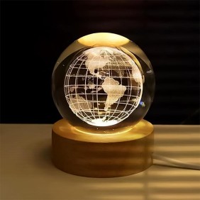 World 3D Crystal Ball lamps With Wood Base (1 Pc)