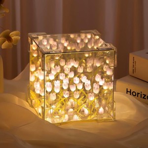 Cube Tulip Night Lamp | Led Decorative Nights Lamp for Bedroom (Multicolor / 1 Set)